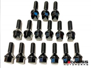 FIAT 500 Lug Bolt Set - Set of 16 - M12x1.25 - 60° Cone Seat - Black